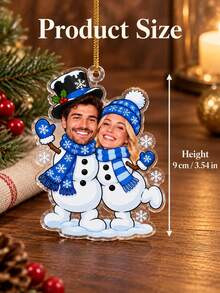 1件客製化照片情侶雪人聖誕裝飾品，個性化臉孔壓克力樹掛飾，可愛情侶聖誕紀念品，我們的第一個聖誕裝飾品，情侶吊飾，聖誕禮物 - 藍色 - 查看 7