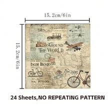 24 Sheets 6x6 Inch Vintage Travel Scrapbooking Paper, Non-Repeating Pattern Postage Stamp Collage Cardstock, Distressed Map And Airplane Craft Paper, Suitable For DIY Junk Journal, Nautical Diary And Vintage Paper - Square - View 4