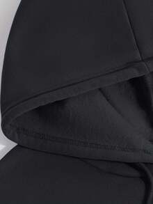Cotton Men's Top, Men's Basic Loose Zip-Up Hoodie, Spring/Autumn Soft Breathable Dropped Shoulder Long Sleeve Top - Black - View 7