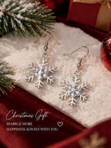 1 Pair Christmas Snowflake Rhinestone Earrings, Women's Sparkling Crystal Snowflake Dangle Earrings, Winter Elegant Fashion Ear Jewelry, Christmas Party Daily Wear Holiday Gift Jewelry Accessory, Exquisite Holiday Gift - Multicolor - View 5