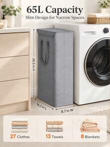 Slim Laundry Basket With Lid, Slim Laundry Hamper With Handle, Dirty Clothes Basket For Laundry Room, Bedroom, Closet - Multicolor - View 5