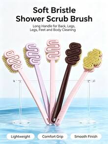 Long Handle Soft Bristle Bath Brush, S-Shaped Hollow Shower Body Scrubber For Back Exfoliating, Hanging Design Bathroom Cleaning Brush - Multicolor - View 8