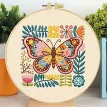 1PC 20*20cm/7.9*7.9in,Flowers And Animals Embroidery Kit, DIY Handmade Embroidery Set For Adult Beginners, Home Gift, Women's Sewing Gift, Including User Manual, Printed Pattern Fabric, Embroidery Frame, Needle And Thread. - 20*20cm/7.9*7.9in - View 6