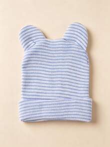 1Pc Striped Newborn Baby Beanie Bonnet Cute Ear Shape Knit Infant Hat Winter Baby Bonnet Newborn Baby Essentials For Daily Wear Baby Shower Gift - Multicolor - View 4
