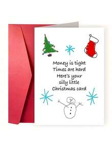 1pc Funny Sarcastic Christmas Greeting Card, Hand Drawn Xmas Card, Money Is Tight Times Are Hard Silly Little Christmas Card, Humorous Holiday Card For Best Friend - Multicolor - View 6