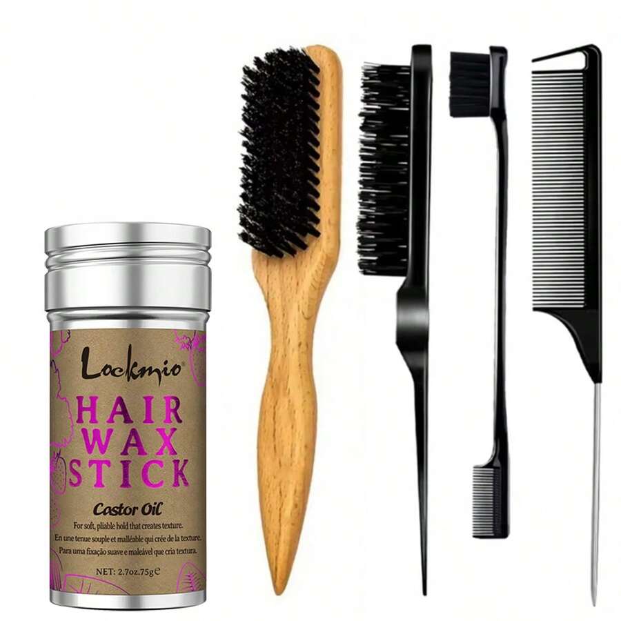 lockmio 75g Hair Styling Smooth Wax Stick, Natural Soft Hair Oil Cream, Long-Lasting Control Frizz Non-Greasy Styling Solid Wax Suitable For Men And Women - L-75g-hair-wax-brush-5pcs - View 1