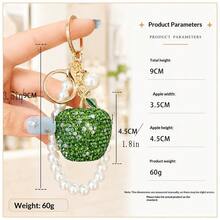 1pc Minimalist Fashion Rhinestone Apple Keychain With Pearl Pendant Phone Bag Charm, Suitable For Girls Christmas - Multicolor - View 5