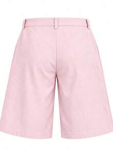Women's Solid Color Knee-Length High-Waisted Wide-Leg Casual Shorts, Summer New Style, Summer Thin Wide-Leg Pants For Outdoor Wear Pink - Pink - View 2