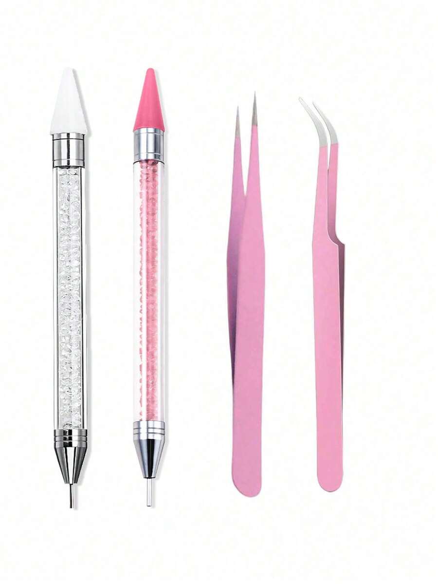 Rhinestone Picking And Application Tools, Including Double-Ended Rhinestone Pens And Tweezer. Suitable For Picking Up Nail Art Gems, Stones, Crystals, And Decorations; Nail Tools, Nail Kits - Multicolor - View 1