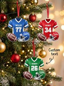1pc Personalized Football Ornament 2026, Custom Name Number Team Christmas Ornament, Football Player Jersey Helmet Gift For Boy - Multicolor - View 1