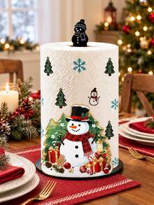 New Christmas Snowman Paper Towel Holder, 2D Flat Christmas Snowman Print Paper Towel Holder, Acrylic Material Vertical Roll Paper Storage Rack, Kitchen Dining Table Decor Ornament, Easy Installation, Suitable For Christmas Party Home Room Decoration (Paper Towels Not Included) - Multicolor - View 1