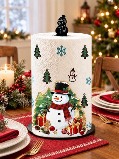New Christmas Snowman Paper Towel Holder, 2D Flat Christmas Snowman Print Paper Towel Holder, Acrylic Material Vertical Roll Paper Storage Rack, Kitchen Dining Table Decor Ornament, Easy Installation, Suitable For Christmas Party Home Room Decoration (Paper Towels Not Included)