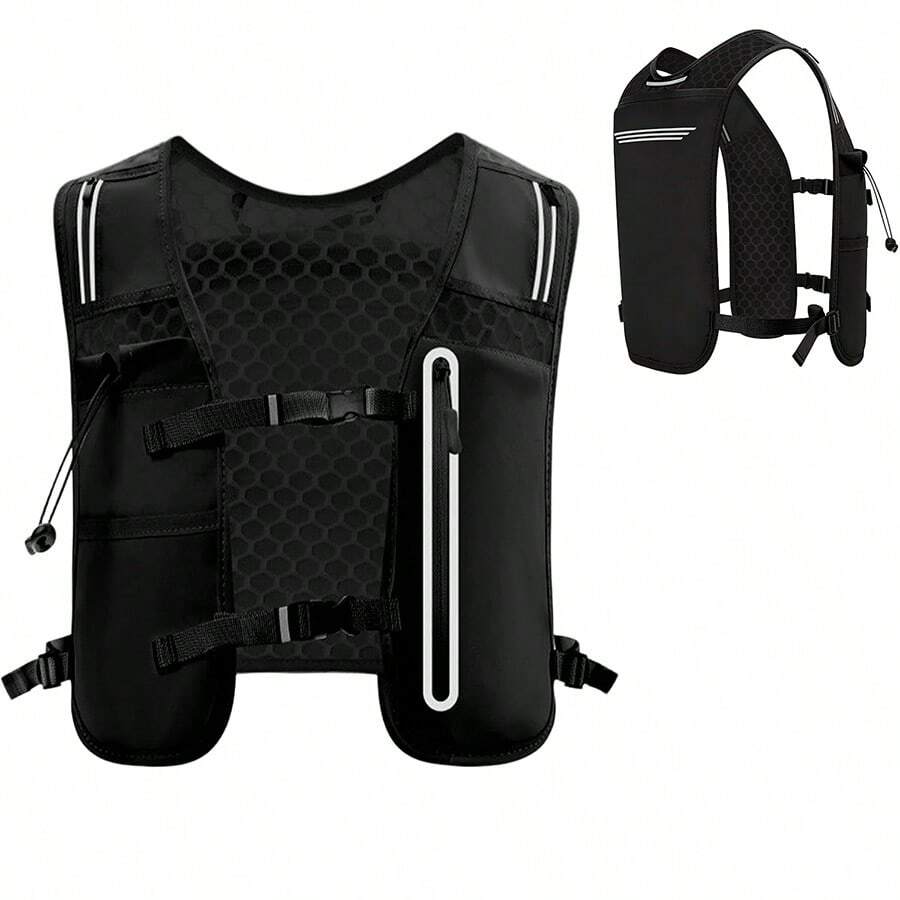 Professional Lightweight Sports Running Vest With Breathable Honeycomb Mesh Design, Multiple Large Capacity Pockets, Perfect For Outdoor Fitness And Running Activities In Europe And America - Black Upgrade - View 1