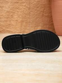 Women's New Mesh Hollow Round Toe Open Toe Thick Sole Wedge Heel Mule Slippers, Chunky Heel Slip-On Summer Outdoor Half-Sandal - Black - View 6