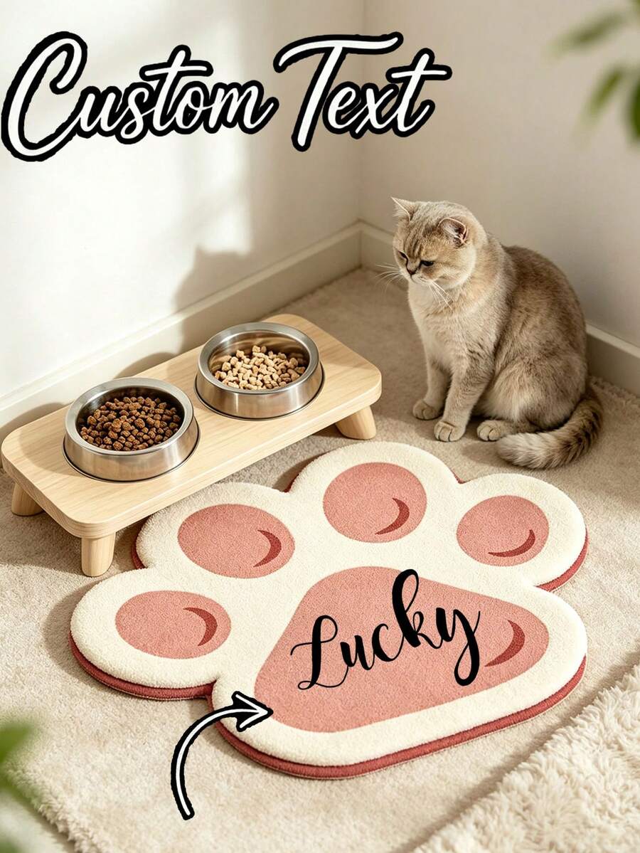 Personalized Dog Food Mat, Dog Feeding Mat, Customizable Pet Name Dog Food Mat, Personalized Dog Bed Mat, Customizable According To Your Dog's Name, Pet Feeding Mat, Suitable For Dogs, Cats, Puppies Accessories - Multicolor - View 1