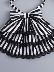 1pc Women's Gothic Style Collar Accessory, Black And White Striped Large Bow With Multi-Layer Ruffle Lace Trim, Detachable, Party Cosplay Costume Decoration Accessory - A - View 9