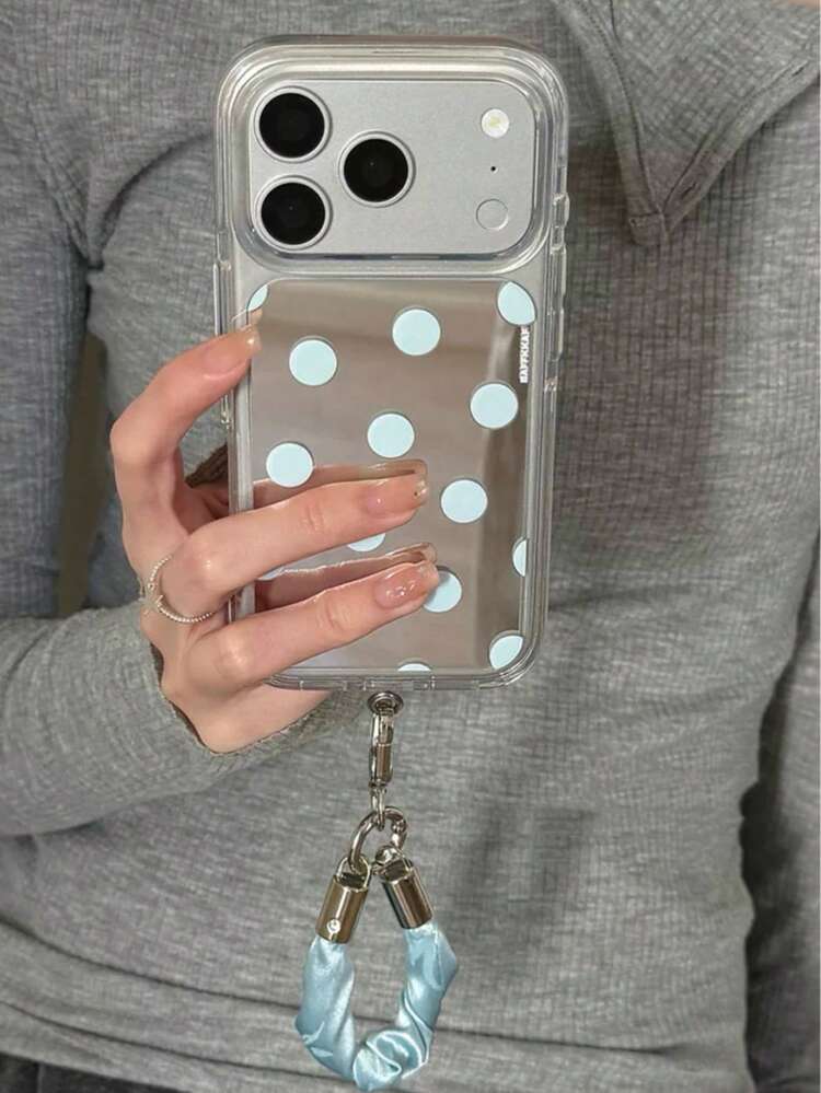 Minimalist Mirror Fresh Summer Blue Polka Dot Ins 15 Compatible With 17 Pro Apple 17 Pro Max Phone Case 16 Pro Max Full Coverage 17 New Model Protective Cover 18 Pro Soft - Baby Blue - View 1