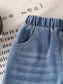 Boys' Elastic Waist Loose Fit Denim Jeans, All-Season Versatile Street Style Casual Long Pants - Black - View 4