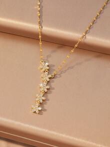 1 pieza Collar en forma de Y para mujer con múltiples estilos de estrella/mariposa/flor, colgante de circonita cúbica brillante, cadena para la clavícula, versátil para citas, fiestas y uso diario - Multicolor - Ver 9