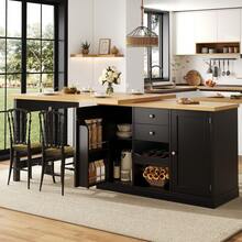 Flieks Extendable Sideboard & Dining Table Combo, 2 Drawers & Snack Rack, Space-Saving Sideboard For Small Flats - Black - View 2