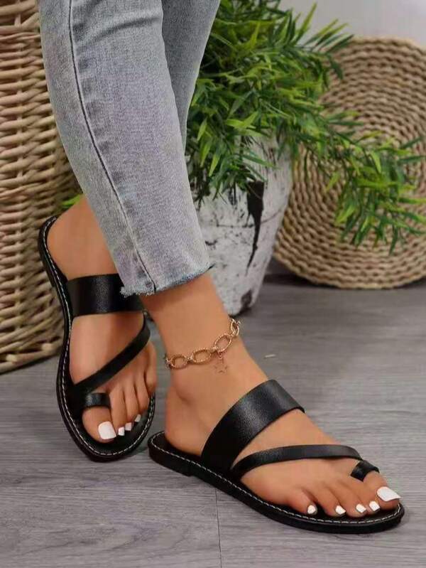 Women's Minimalist Solid Color One-Strap Thong Flat Sandals