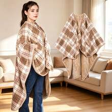 Thickened Flannel Plaid Scarf Blanket With Snap Button Design, Unisex Comfortable Shawl Blanket, Suitable For Home And Office, Easy To Wear, Multi-Functional Cape Style, Perfect For Casual Relaxation - Multicolor - View 1