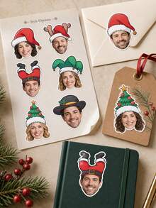 8/20/40/15/30/60pc Custom Christmas Face Stickers, Personalized Photo Santa Elf Reindeer Tree Hat Styles Labels , Holiday Gift Wrap Decor For Cups Envelopes Notebooks Cards, Holiday Party Favors,Christmas Gift - Multicolor - View 4