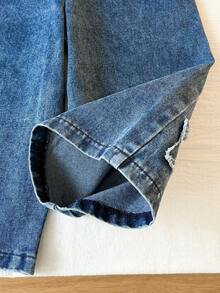 1 chiếc quần ống đứng suông rộng cho bé tập đi phong cách đường phố, hiệu ứng wash, gấu thô, phối họa tiết sao, phù hợp đi học mùa xuân/thu - Rửa nhẹ - Xem 5