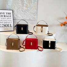 Elegant Box-Shaped Top Handle Handbag, Women's Metal Lock Crossbody Shoulder Bag, Detachable Strap Daily Commute Wallet, Multiple Colors Available - Multicolor - View 1