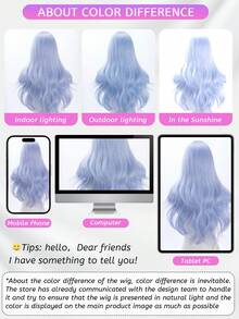 alicegarden 28-Inch Long Synthetic Wig Featuring A Natural Wavy Style In A A Stunning Dusty Blue. Middle Part Design , This False Hairpiece Is Perfect For Ms Daily Party Cosplay Use, Offering A Natural And Natural Durable Wig Gift For Ladies. - Dusty Blue - View 11