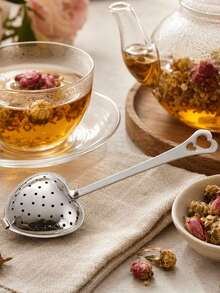 Silver Tea Strainer Loose Leaf Tea Filter Heart-Shaped Tea Set Long Handle Spoon Kitchen Mug With Handle Strainer Tea Infuser Filter Mesh Home Kitchen Spoon - Multicolor - View 1
