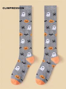 CLIMPRESSION Unisex Halloween Knee-High Socks, Ghost & Pumpkin Pattern Long Socks, Creative Holiday Costume Socks - Black - View 10
