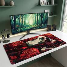 White Skeleton & Red Flower Pattern Gaming Mouse Pad, Non-Slip Rubber Desk Mat, Smooth Glide Surface For PC Laptop Office Home, Gothic Abstract Art Decor, Back To School Supplies - A - View 6
