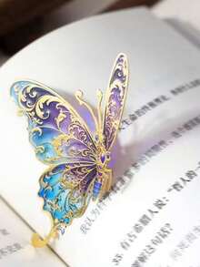 1pc Metal Translucent Butterfly Bookmark, Exquisite Hollow Colorful Creative Gift, Reading Page Clip Bookmark, Creative Souvenir, Gift For Best Friend - Multicolor - View 9