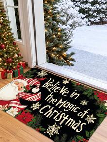 Santa Claus Doormat, Merry Christmas Snowflake Pattern Front Door Mat, Suitable For Floor, Entrance, Hallway, Laundry Room, Kitchen Sink, Seasonal Winter Christmas Holiday Home Decor - A - View 8