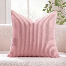 1pc Plain Ribbed Striped Soft Decorative Throw Pillow Case, Square Cushion Cover, Spring Winter Holiday Home Decor, Soft Comfy Striped Fabric, Modern Decor For Sofa, Bedroom, Dorm - Pink - View 11