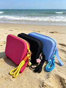 1pc Travel Makeup Bag, New Handheld Storage Bag, Minimalist Solid Color Large Capacity Beach Bag, Seaside Vacation Travel Bag, Lipstick Coin Card Holder, Soft Silicone Cosmetic Storage Bag - Multicolor - View 7