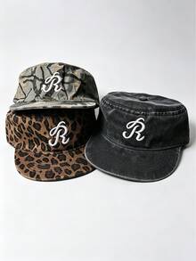 1pc Men Camo R Letter Embroidery Flat Top Cap, Adjustable Casual Street Hip Hop Flat Brim Hat For Outdoor Travel Daily Wear - Multi-color - View 8