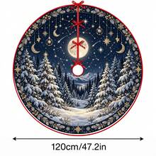 1件滿月雪山森林星座圖案聖誕樹裙，優雅配色節日裝飾，5種尺寸，中性節日禮物，適用於居家與派對聖誕裝飾 - 滿月雪山森林星座 - 查看 13
