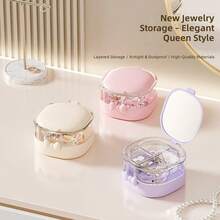 1pc Portable Bow-Shaped Double-Layer Jewelry Box With Mirror Lid And Sealed Dust-Proof Compartment, Compact Storage Box For Bracelets, Rings, Necklaces, Suitable For Travel, Desktop Or On-The-Go Use - Multicolor - View 8