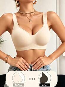 Plus Size Women's Bra, Strong Lifting Effect, Soft Breathable Comfortable Fabric, Casual Comfortable Lingerie - Apricot - View 4
