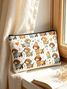 Cute Cat & Dog Print Cosmetic Bag / Toiletry Bag / Organizer - Machine-Washable Pouch Featuring Adorable Animal Patterns And A Minimalist Style; Perfect For The Gym Or Daily Use, And An Ideal Gift For The Holidays. - Multicolor - View 2