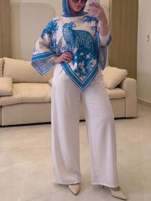 Women's Full Print Top And Pants Arabic Costume Set - Multicolor - View 5