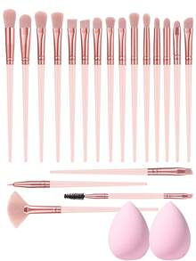21Pcs Professional Makeup Tool Set, Includes 19Pcs Premium Synthetic Makeup Brushes For Powder,Foundation,Contour,Eyeshadow & Detail Eye Makeup, 3Pcs Soft Makeup Sponges, Multipurpose Cosmetic Applicator Kit For Liquid, Powder & Party Face Makeup - Multicolor - View 11