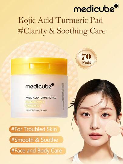 Medicube Kojic Acid & Turmeric 淨化棉片，舒緩修護棉片，含麴酸、薑黃、菸鹼醯胺、甘醇酸，適用於問題肌膚、痘後護理，韓系保養，70片/包，1包