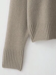 YROOE Women's Autumn/Winter Camel Crew Neck Drop Shoulder Long Sleeve Ribbed Hem Loose Knit Pullover Sweater - Camel - View 4