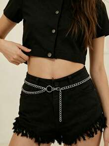 1pc Women's Silver Gothic Style Multi-Layer Metal Tassel Waist Chain, With Round Ring Decoration Adjustable Chain, Punk Music Festival Party Outfit Accessory - Silver - View 2