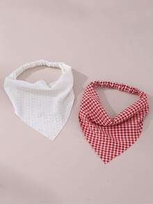 2pcs Yellow Floral Plaid Triangle Headband For Women, Elastic Headscarf, Pastoral Style For Travel And Photo Shooting - Multicolor - View 1