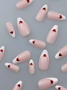 CLASSFREN 24PCS Medium-Long Almond Autumn Style Press-On Nails, Heart & Star Pattern Fake Nails, Reusable Nail Stickers, Suitable For Women's Daily, Halloween & Party Wear - Multicolor - View 6