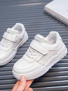 Children's Student Flat Board Shoes Magic Tape Classic Sports Shoes Campus White Shoes - White - View 3